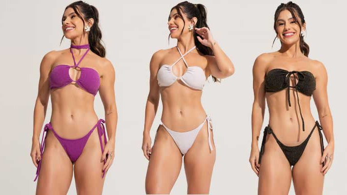 Biquíni Top Faixa Bustiê Cortininha De Amarrar Lurex: brilho sofisticado para um verão inesquecível
