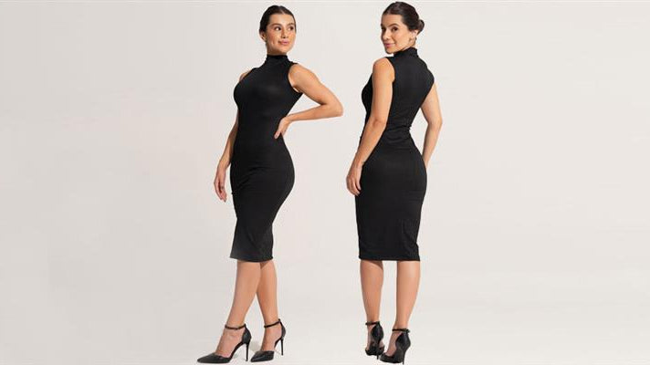 🖤 Vestido Midi Canelado Gola Alta Preto: elegância e conforto em um só look