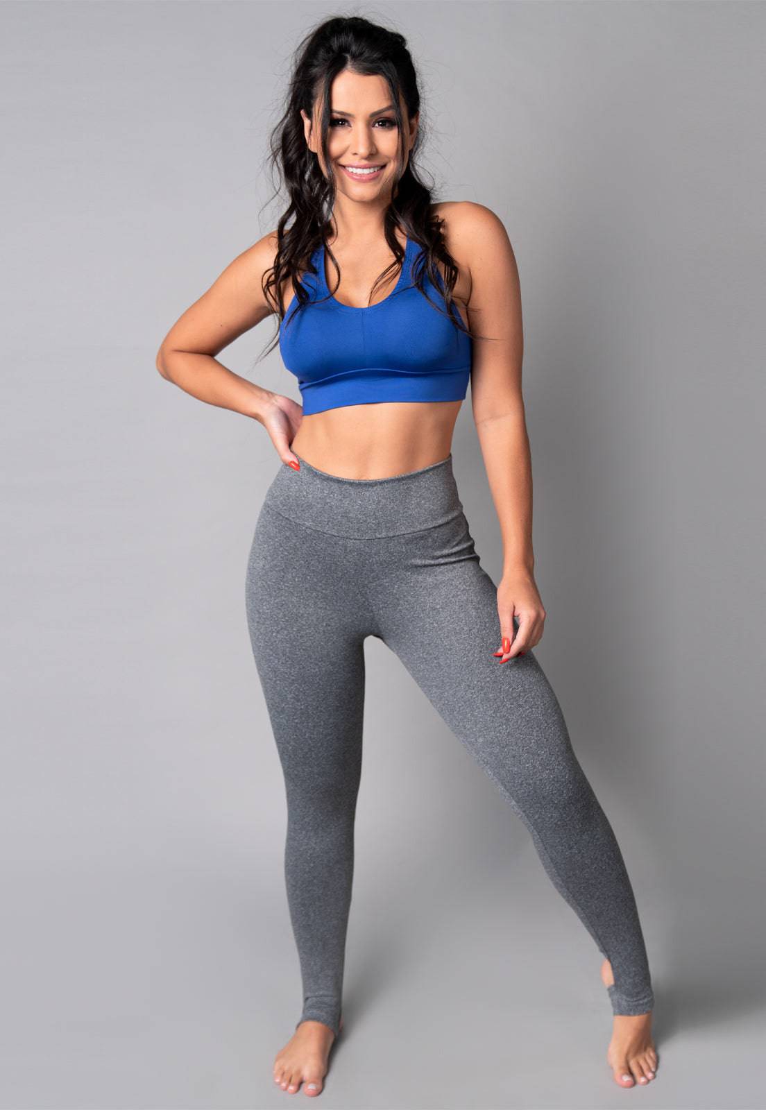 Calça Legging Pezinho Cintura Alta Cinza - MVB MODAS