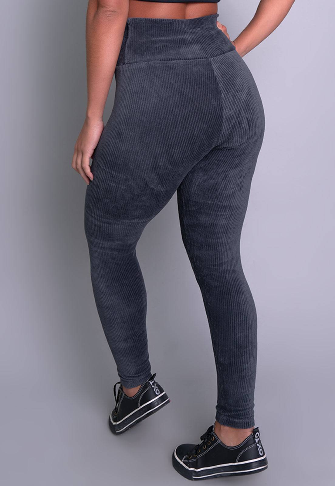 Calça Legging Veludo Cotelê Cintura Alta Cinza - MVB MODAS