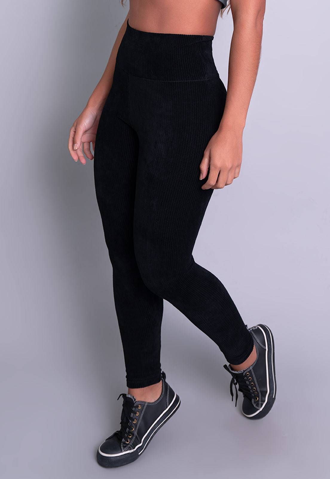 Calça Legging Veludo Cotelê Cintura Alta Cinza - MVB MODAS