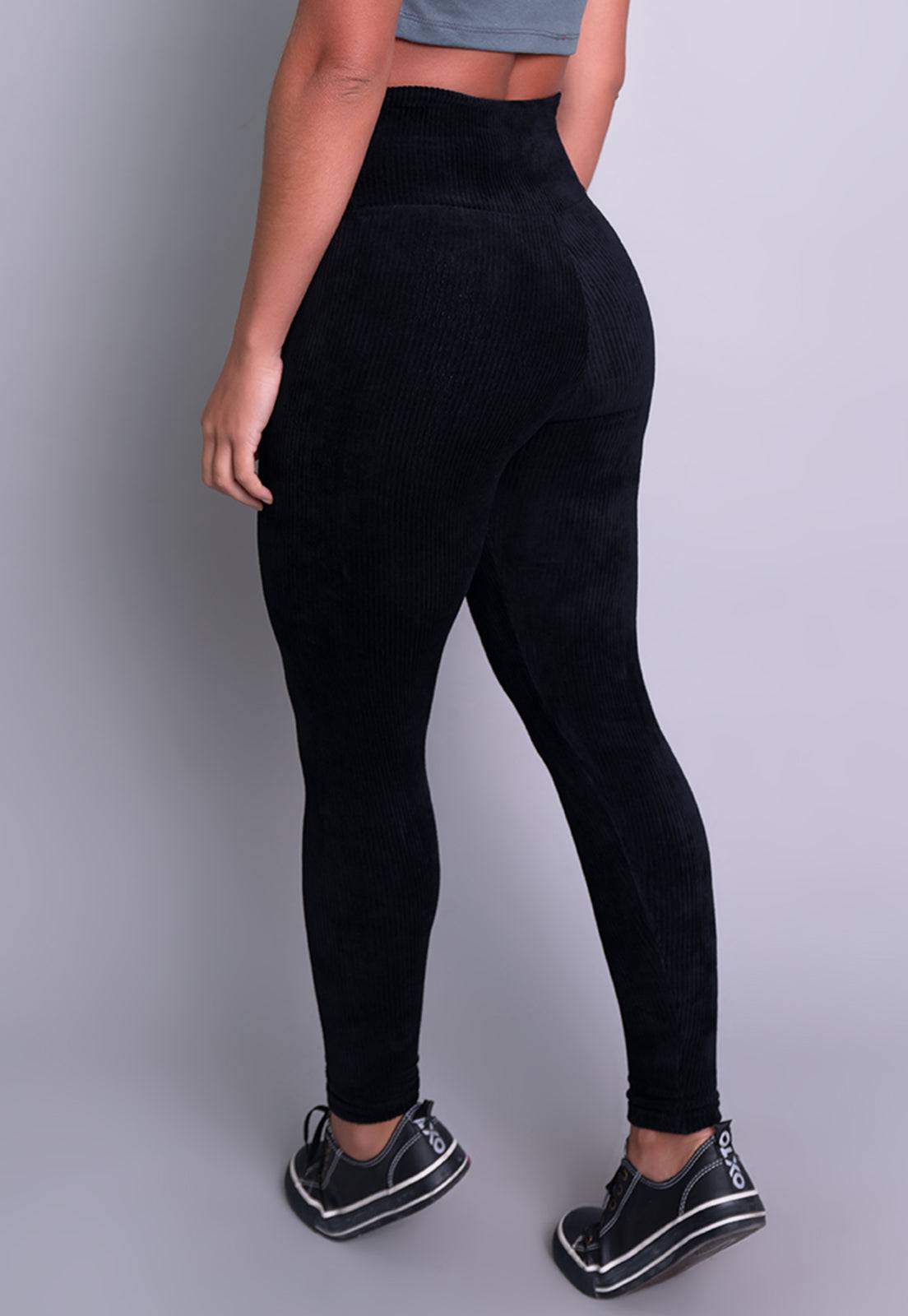 Calça Legging Veludo Cotelê Cintura Alta Cinza - MVB MODAS