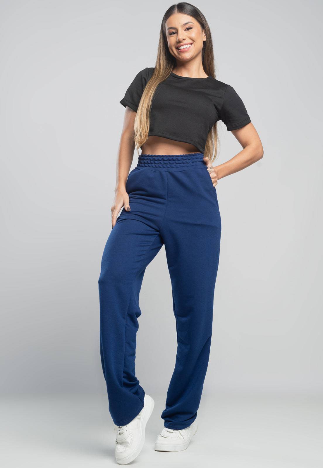 Calça Pantalona Wide Leg Azul - MVB MODAS