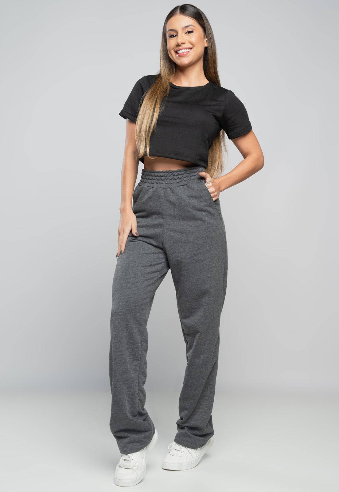 Calça Pantalona Wide Leg Cinza - MVB MODAS