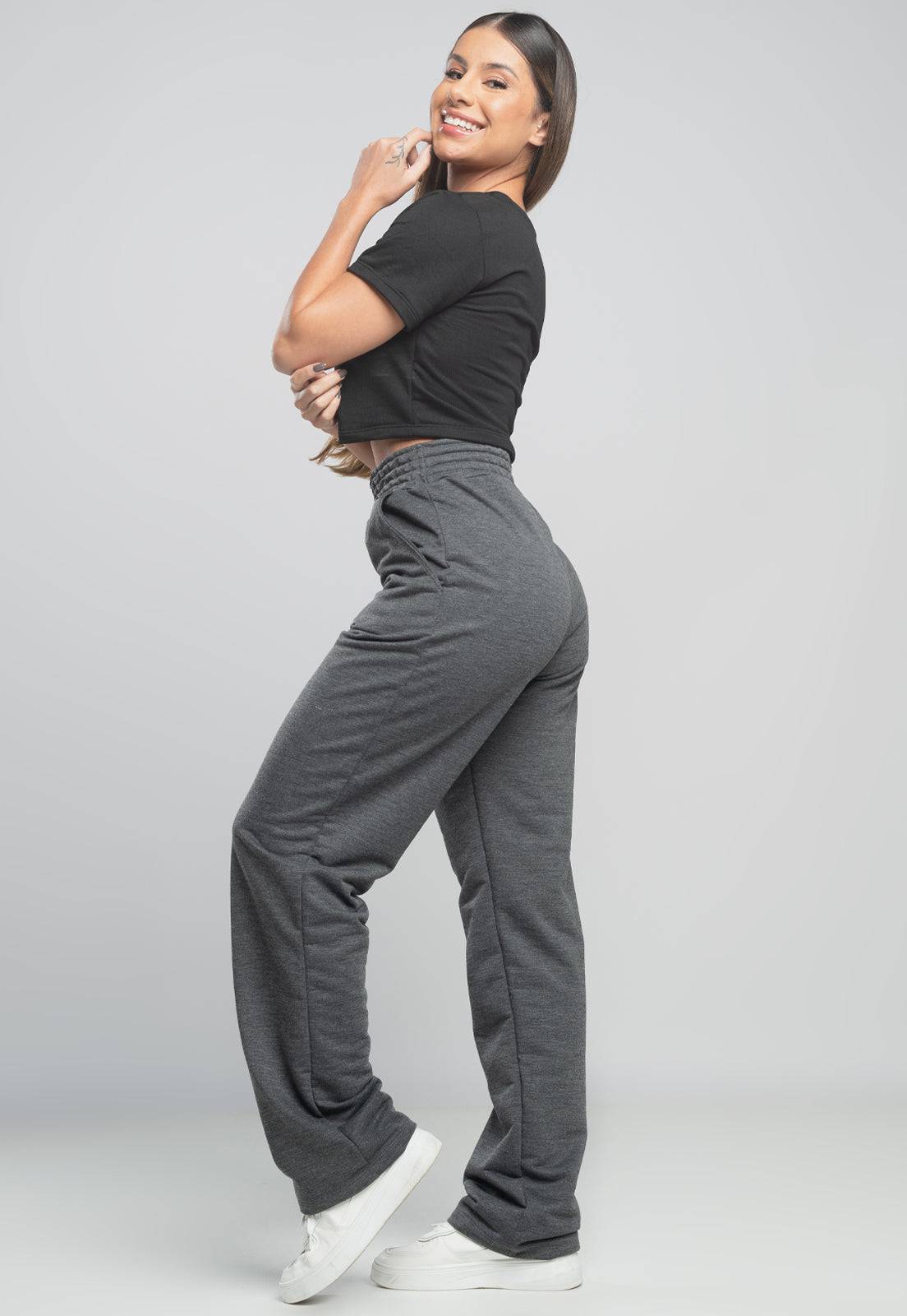 Calça Pantalona Wide Leg Cinza - MVB MODAS