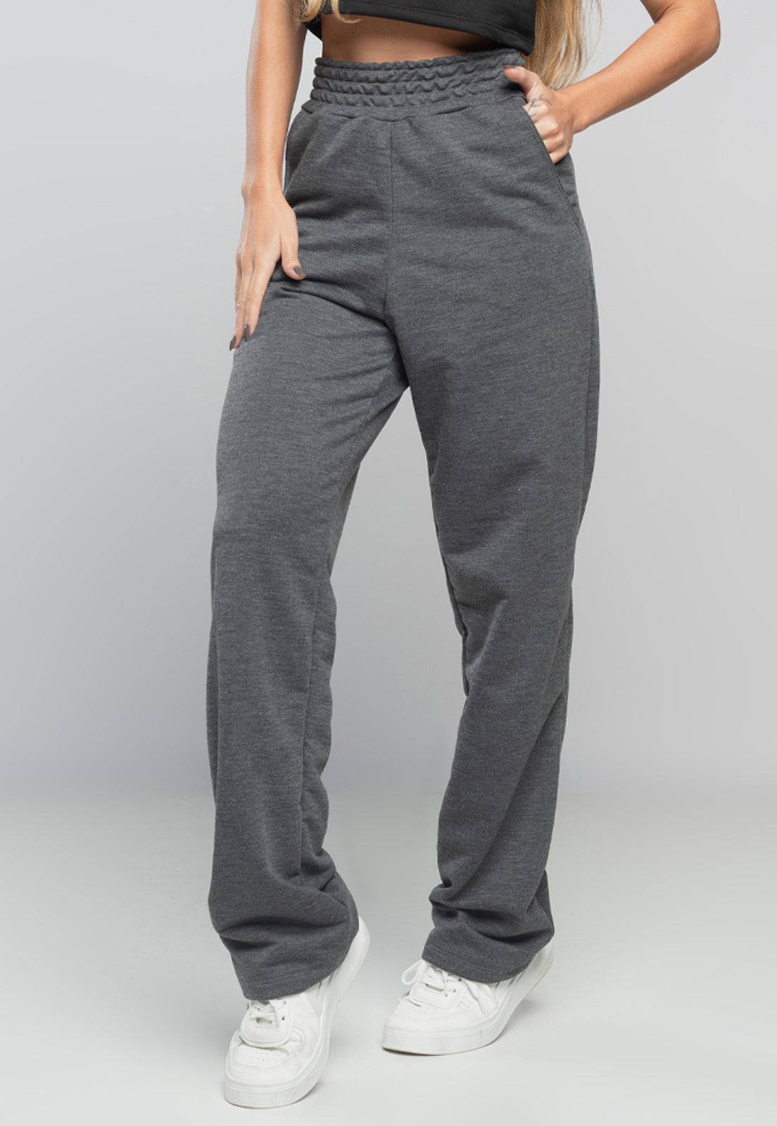 Calça Pantalona Wide Leg Cinza - MVB MODAS