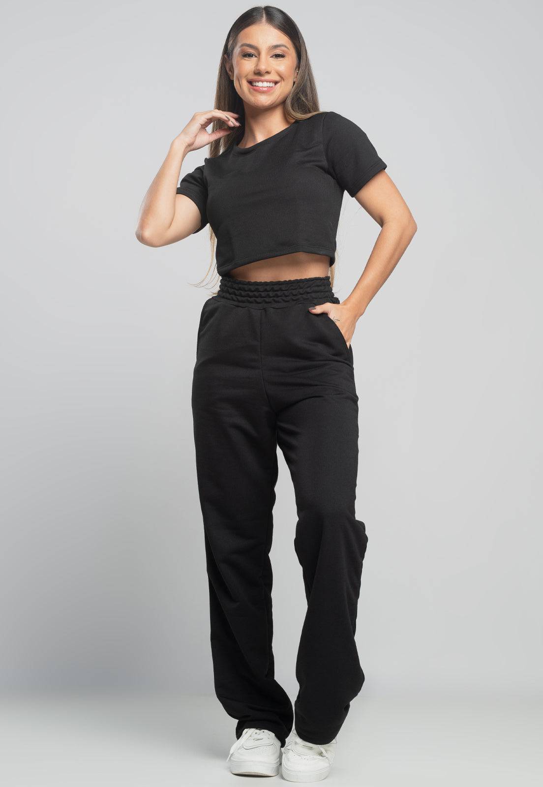 Calça Pantalona Wide Leg Preta - MVB MODAS