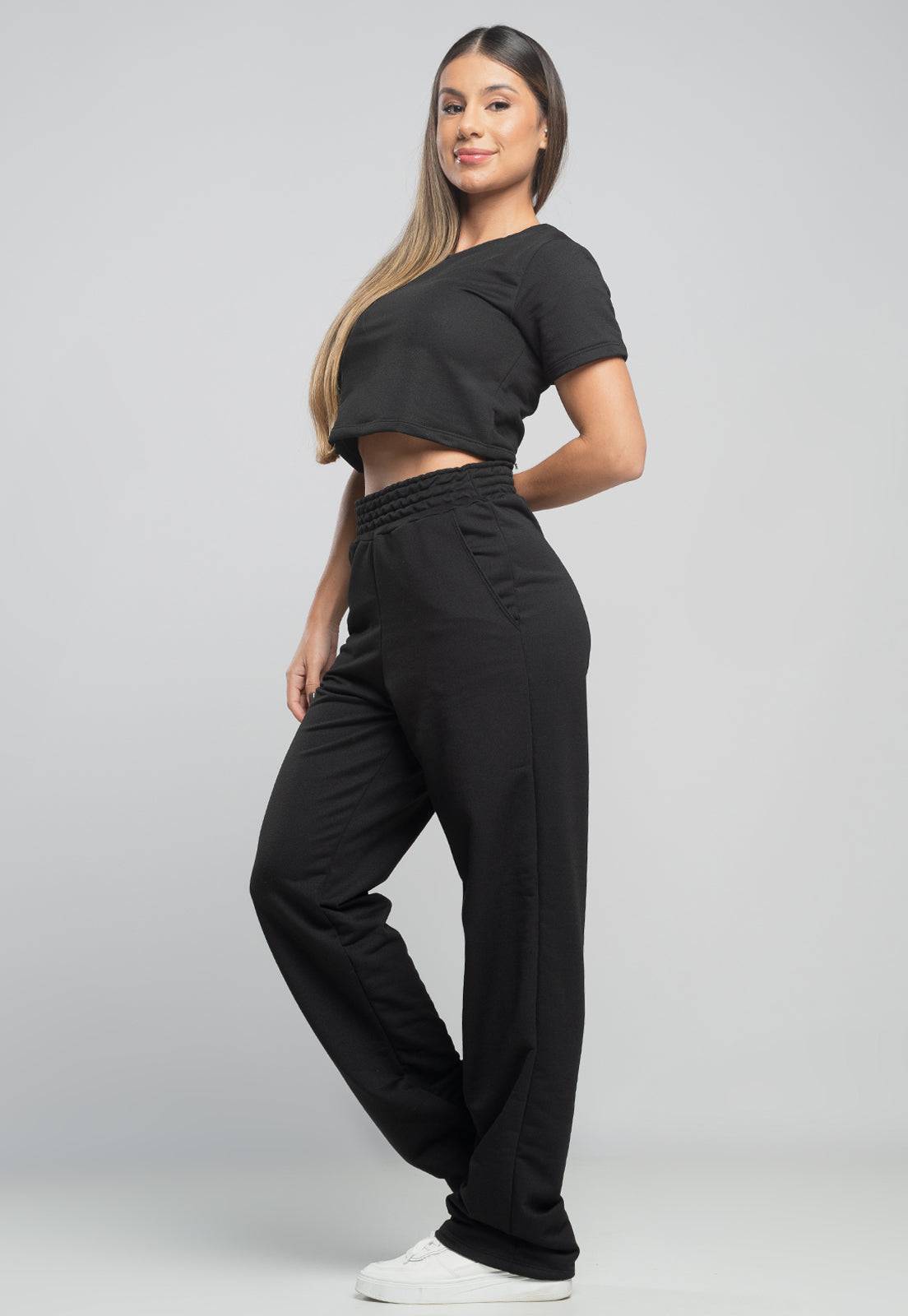 Calça Pantalona Wide Leg Preta - MVB MODAS