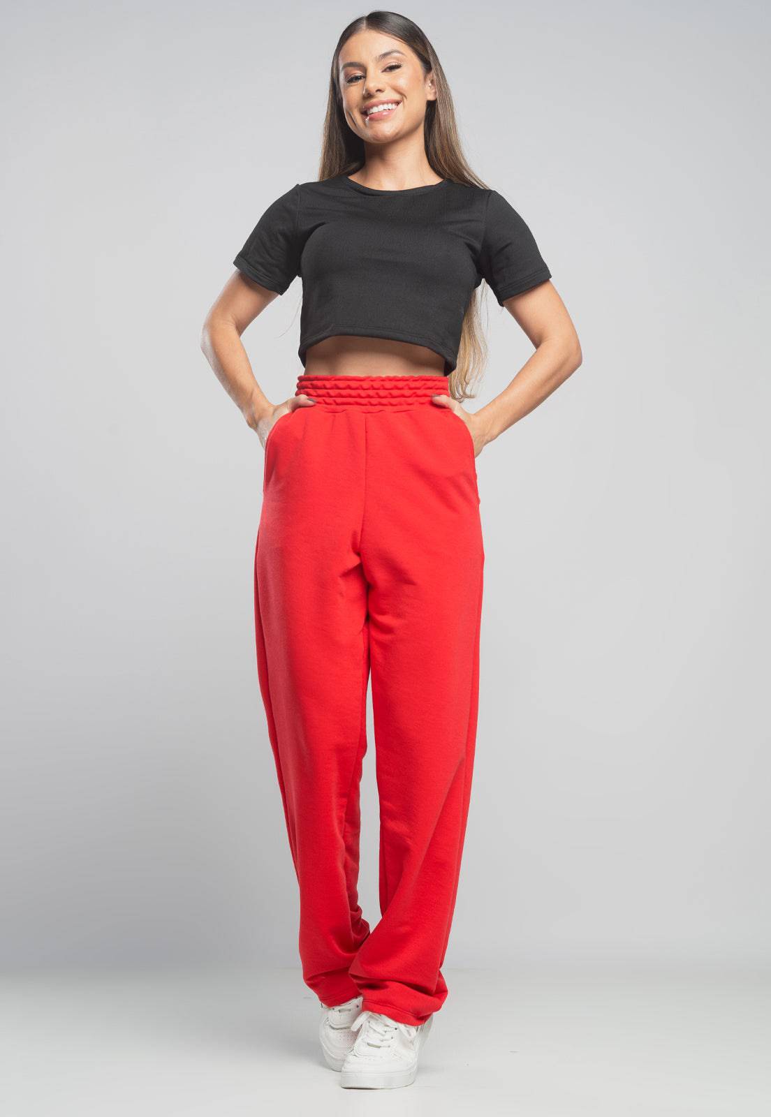 Calça Pantalona Wide Leg Vermelho - MVB MODAS