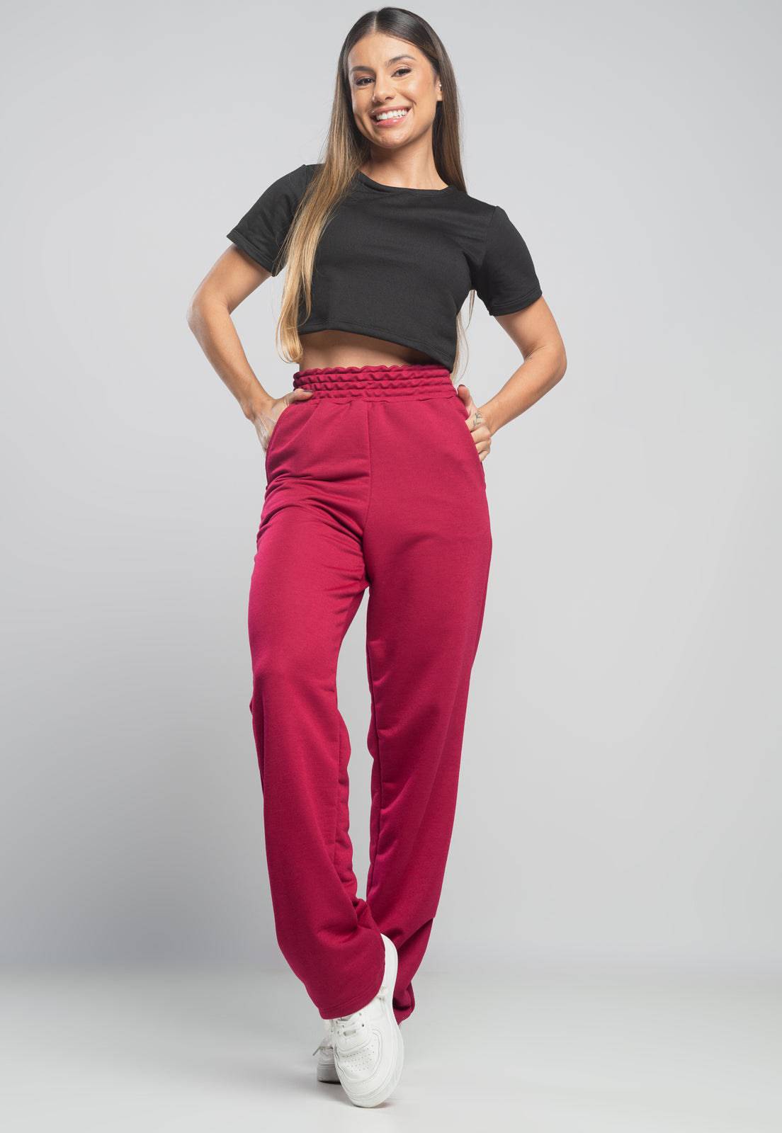 Calça Pantalona Wide Leg Vinho - MVB MODAS