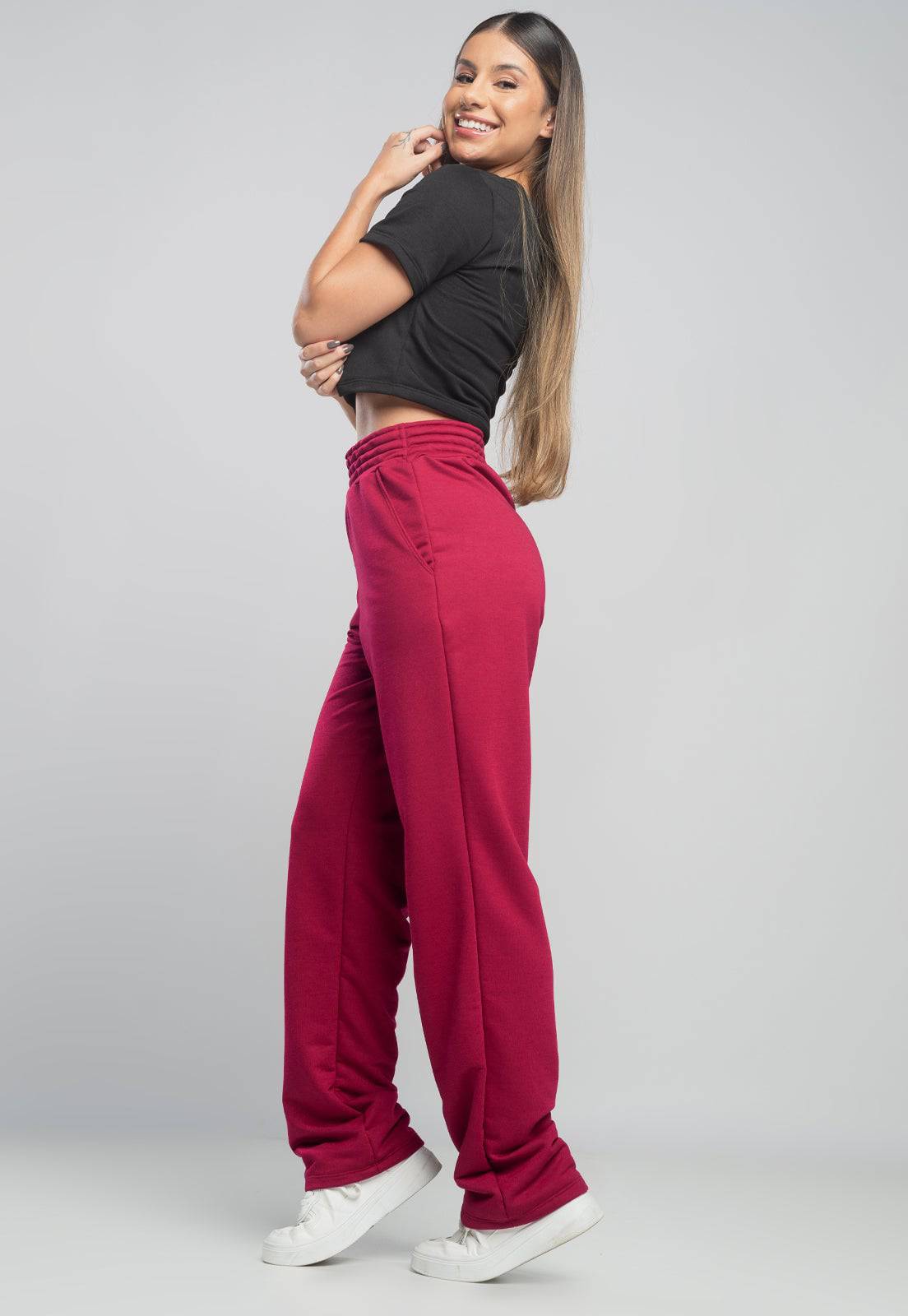 Calça Pantalona Wide Leg Vinho - MVB MODAS
