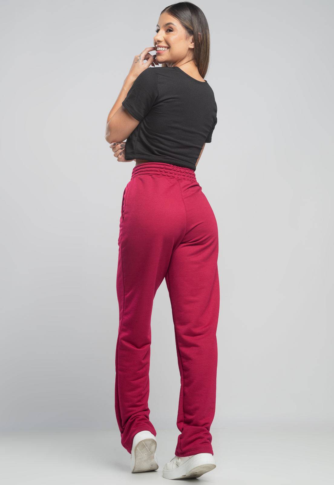 Calça Pantalona Wide Leg Vinho - MVB MODAS