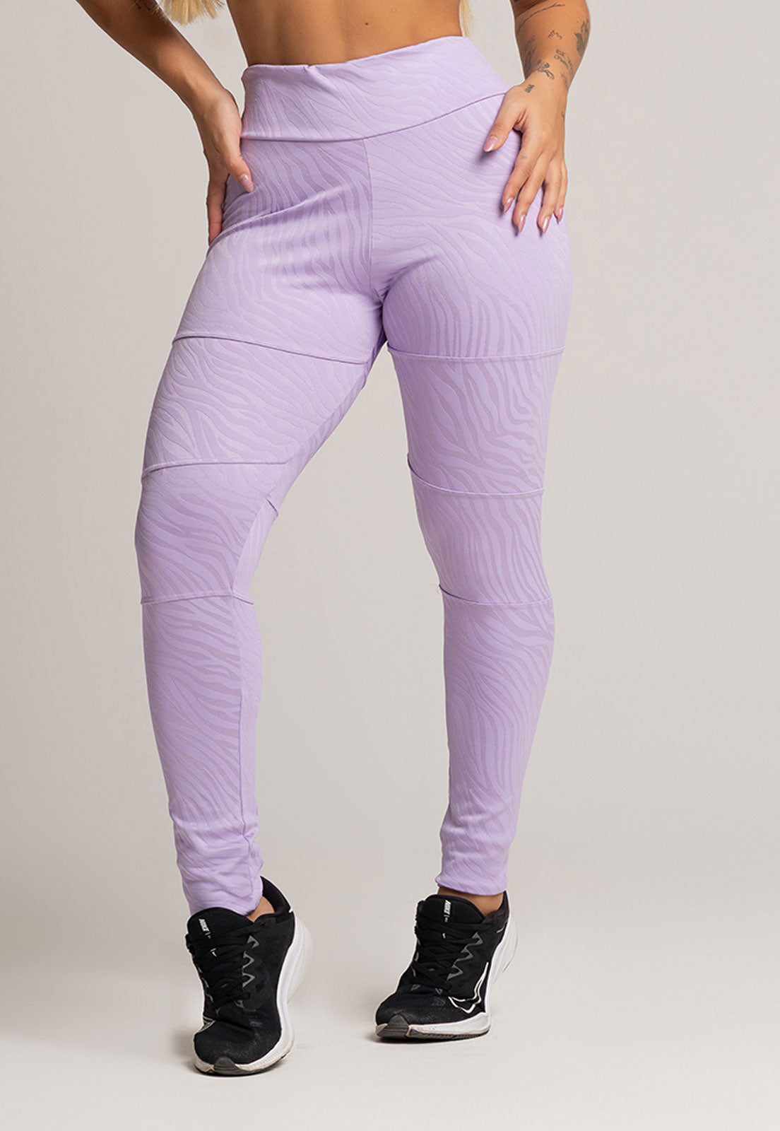 Calça Legging Recortes Cintura Alta Feminina Jacquard Lilás - MVB MODAS