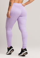 Calça Legging Recortes Cintura Alta Feminina Jacquard Lilás - MVB MODAS