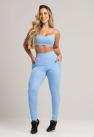 Calça Legging Bolsos Cintura Alta Feminina Jacquard Preto - MVB MODAS