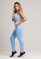 Calça Legging Bolsos Cintura Alta Feminina Jacquard Preto - MVB MODAS