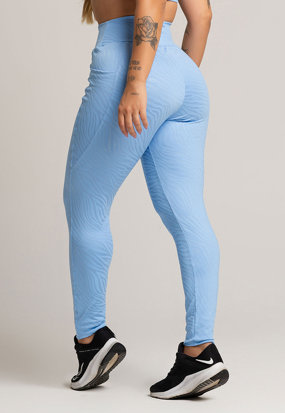 Calça Legging Bolsos Cintura Alta Feminina Jacquard Preto - MVB MODAS