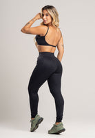 Calça Legging Bolsos Cintura Alta Feminina Jacquard Preto - MVB MODAS