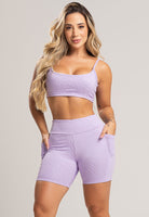 Short Bolsos Cintura Alta Feminina Jacquard Lilás - MVB MODAS