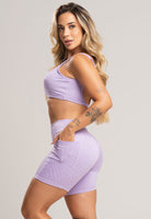 Short Bolsos Cintura Alta Feminina Jacquard Lilás - MVB MODAS