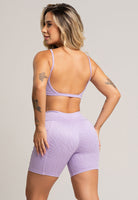 Short Bolsos Cintura Alta Feminina Jacquard Lilás - MVB MODAS