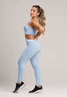 Calça Legging Cós Off White Cintura Alta Feminina Poliamida Preto - MVB MODAS