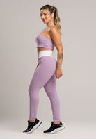 Calça Legging Cós Off White Cintura Alta Feminina Poliamida Preto - MVB MODAS