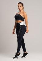 Calça Legging Cós Off White Cintura Alta Feminina Poliamida Preto - MVB MODAS