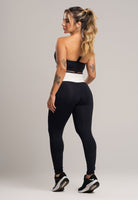 Calça Legging Cós Off White Cintura Alta Feminina Poliamida Preto - MVB MODAS