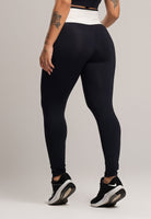Calça Legging Cós Off White Cintura Alta Feminina Poliamida Preto - MVB MODAS