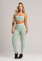 Calça Legging Cós de Vira Cintura Alta Feminina Poliamida Pistache - MVB MODAS