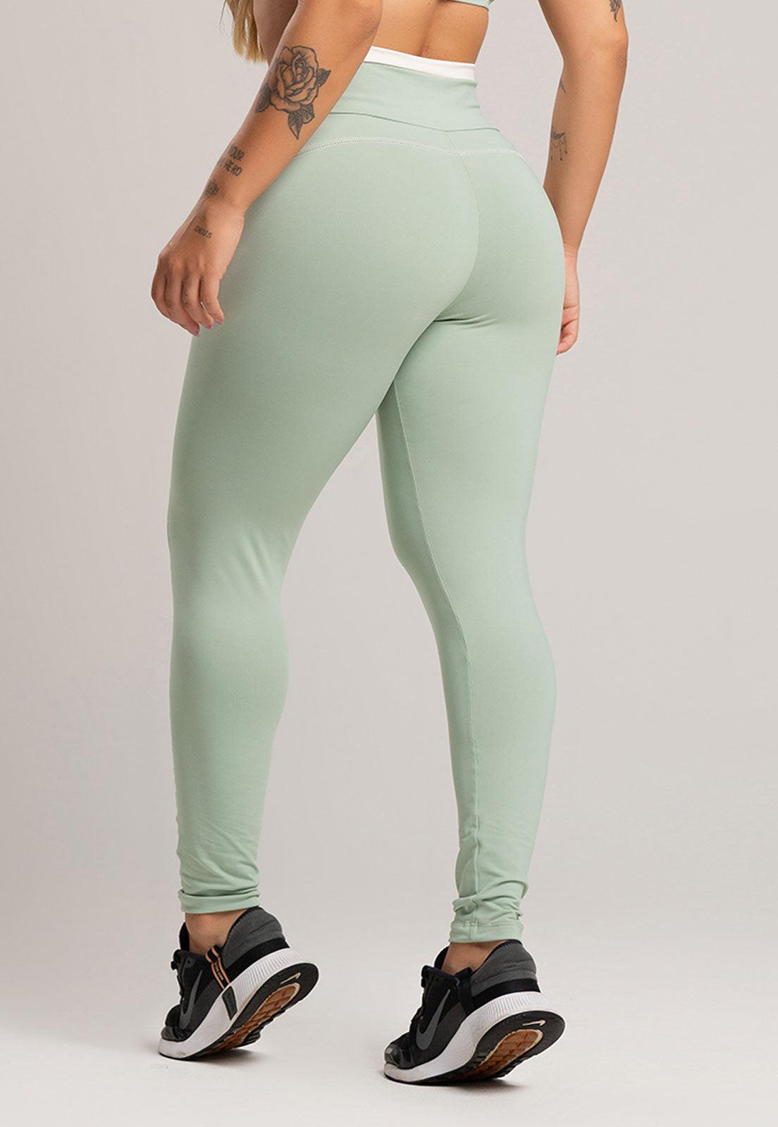 Calça Legging Cós de Vira Cintura Alta Feminina Poliamida Pistache - MVB MODAS