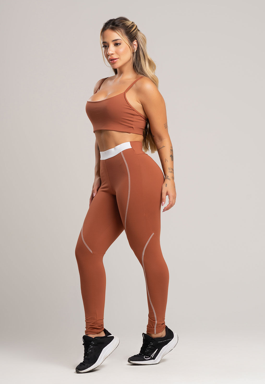 Calça Legging com Elástico Cintura Alta Feminina Poliamida Preto - MVB MODAS