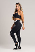 Calça Legging com Elástico Cintura Alta Feminina Poliamida Preto - MVB MODAS