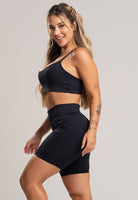 Short Bolsos Cintura Alta Feminina Poliamida Preto - MVB MODAS