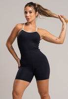 Macaquinho Fitness Alcinha Off White Poliamida Preto - MVB MODAS