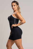 Macaquinho Fitness Alcinha Off White Poliamida Preto - MVB MODAS