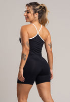 Macaquinho Fitness Alcinha Off White Poliamida Preto - MVB MODAS