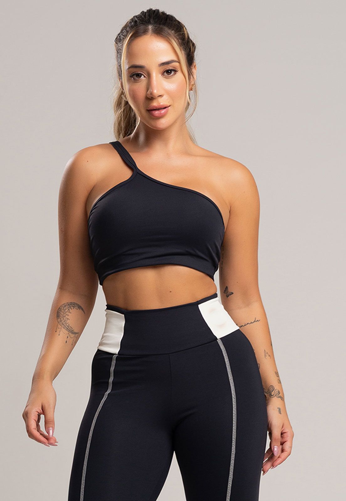 Top Cropped Duplo Alcinha Poliamida Preto - MVB MODAS