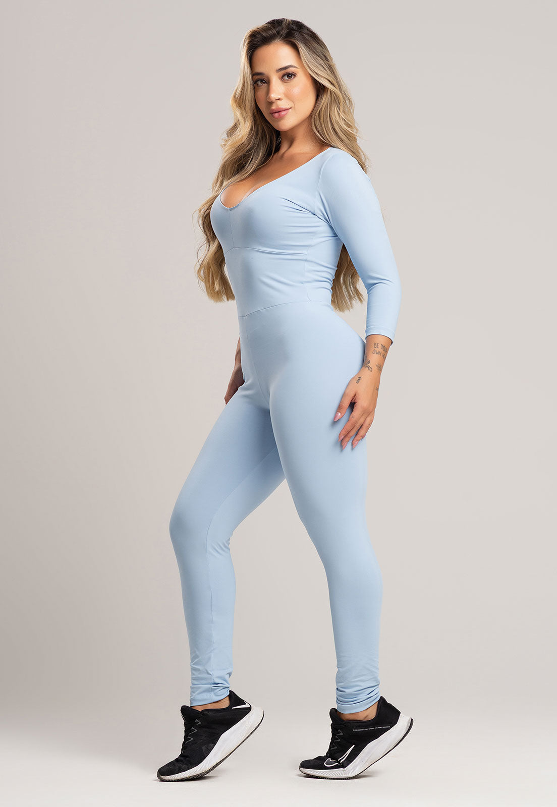 Macacão Fitness Manga 3/4 Costa Fechada Poliamida Mousse - MVB MODAS