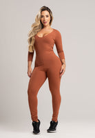 Macacão Fitness Manga 3/4 Costa Fechada Poliamida Mousse - MVB MODAS