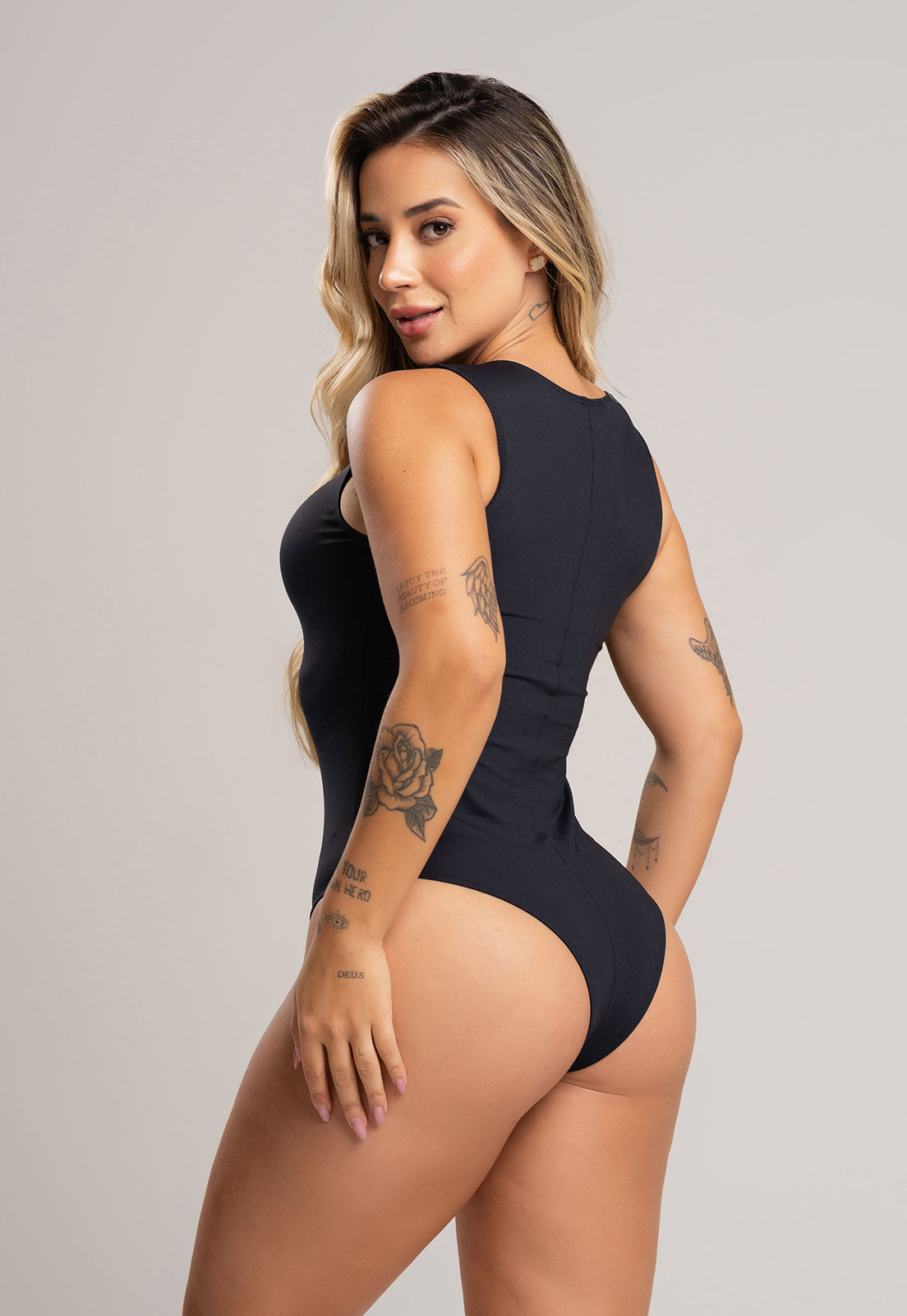 Body Camiseta Collant Cavado Poliamida Preto - MVB MODAS