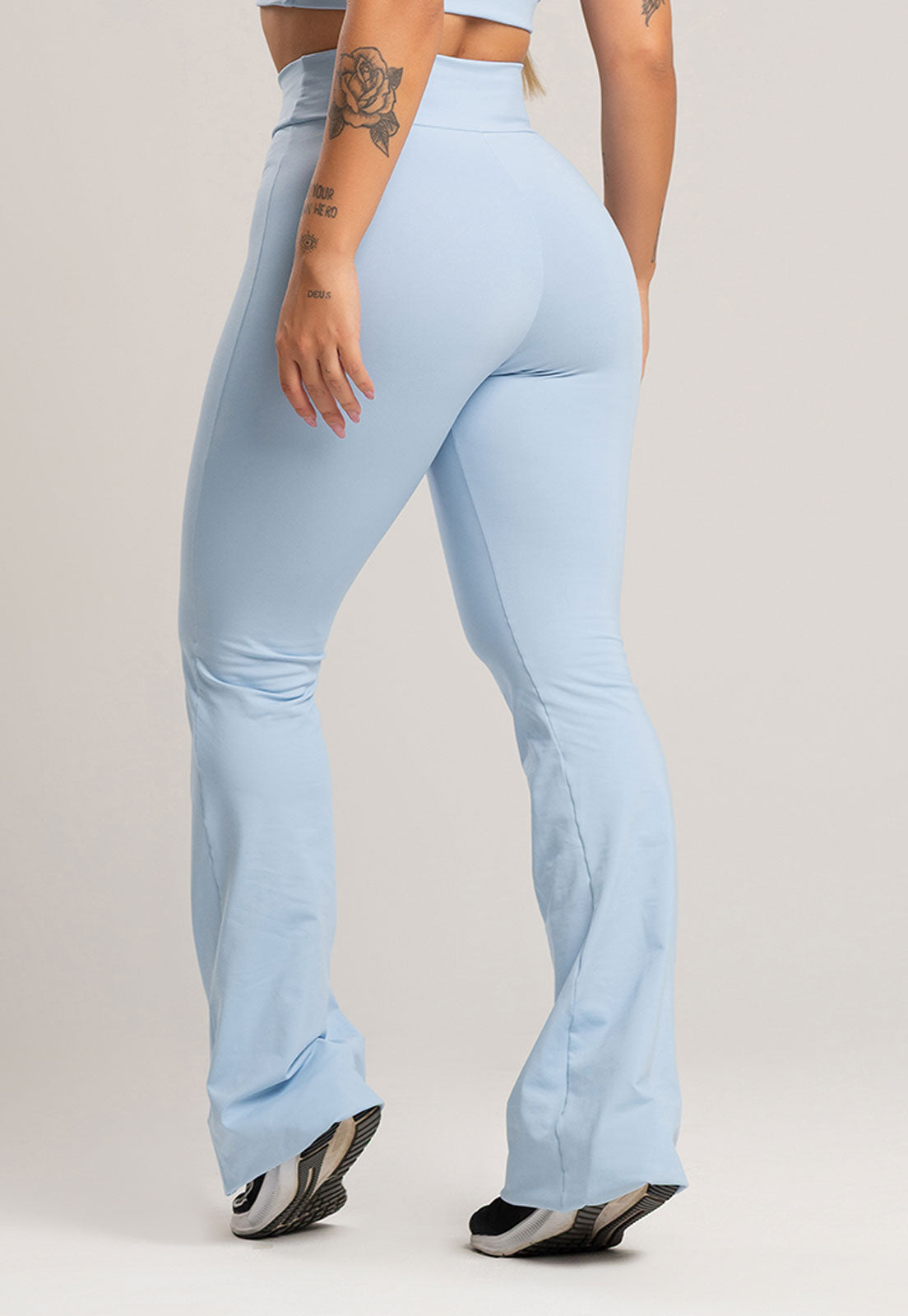 Calça Flare Pantalona Cintura Alta Poliamida Preto - MVB MODAS