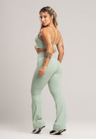 Calça Flare Pantalona Cintura Alta Poliamida Preto - MVB MODAS