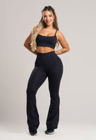 Calça Flare Pantalona Cintura Alta Poliamida Preto - MVB MODAS