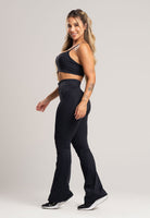 Calça Flare Pantalona Cintura Alta Poliamida Preto - MVB MODAS