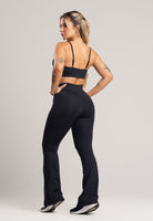 Calça Flare Pantalona Cintura Alta Poliamida Preto - MVB MODAS