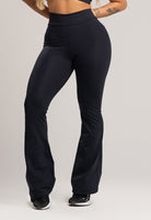 Calça Flare Pantalona Cintura Alta Poliamida Preto - MVB MODAS