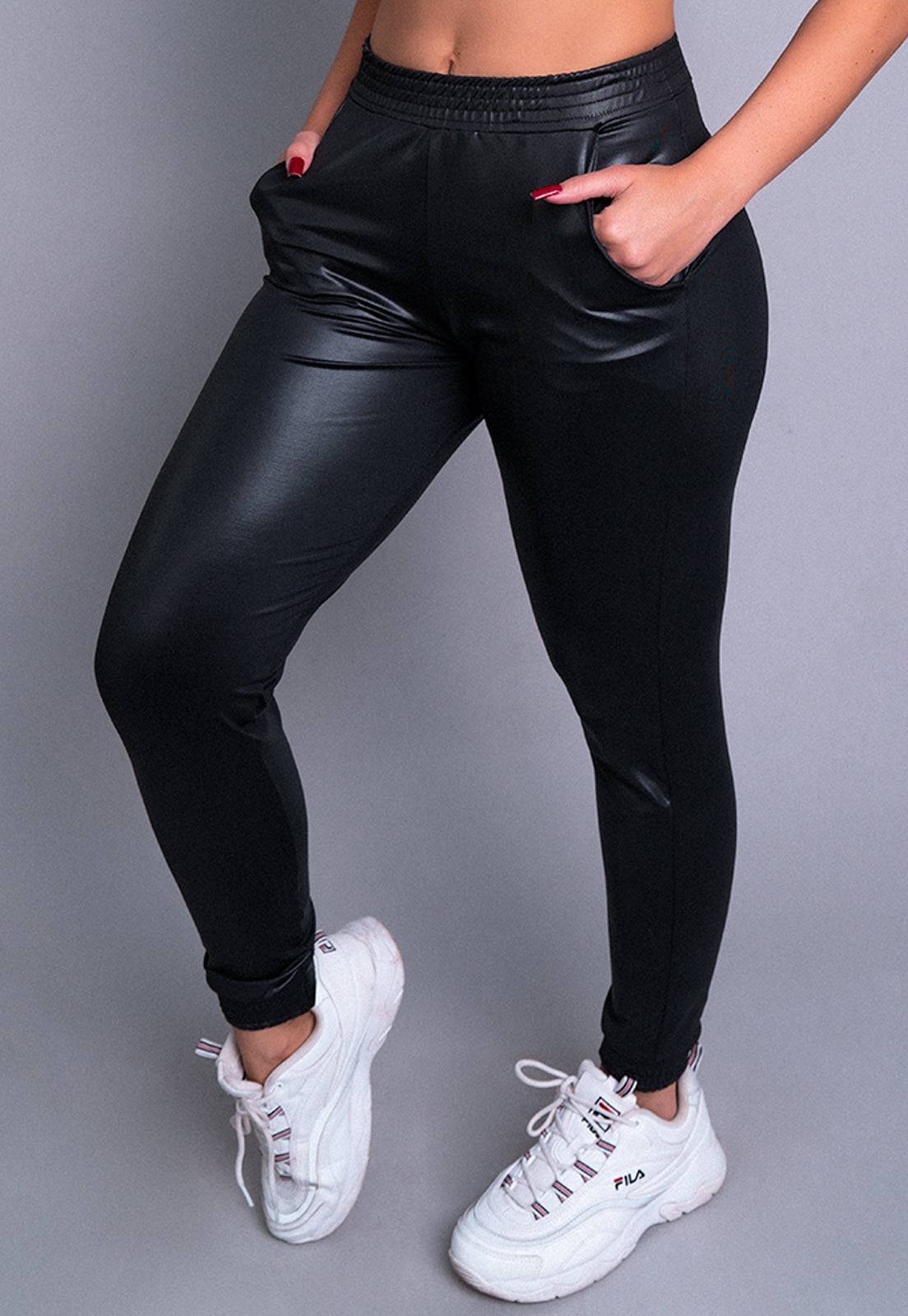 Calça Jogger Cirrê Cintura Alta Hot Pants Preto - MVB MODAS