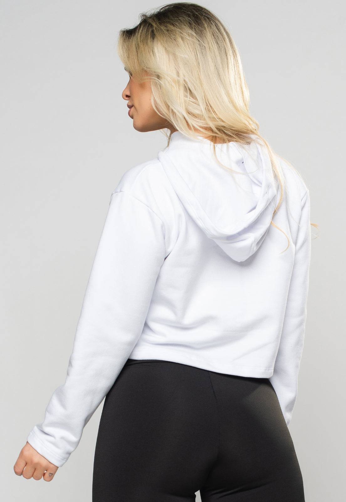 Cropped Moletom Flanelado Manga Longa e Capuz Cinza - MVB MODAS